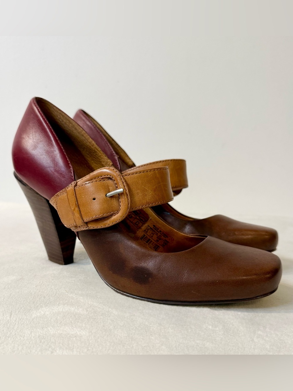 Vintage Fossil Colorblock Leather Mary Jane Heels Size 8.5 - Picture 2 of 12
